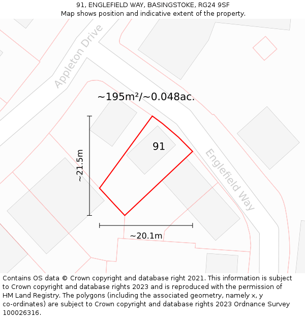91, ENGLEFIELD WAY, BASINGSTOKE, RG24 9SF: Plot and title map