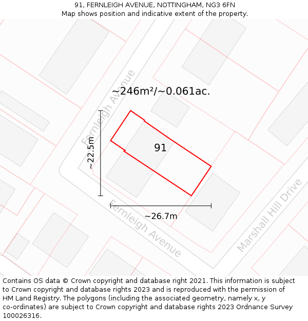 91, FERNLEIGH AVENUE, NOTTINGHAM, NG3 6FN: Plot and title map