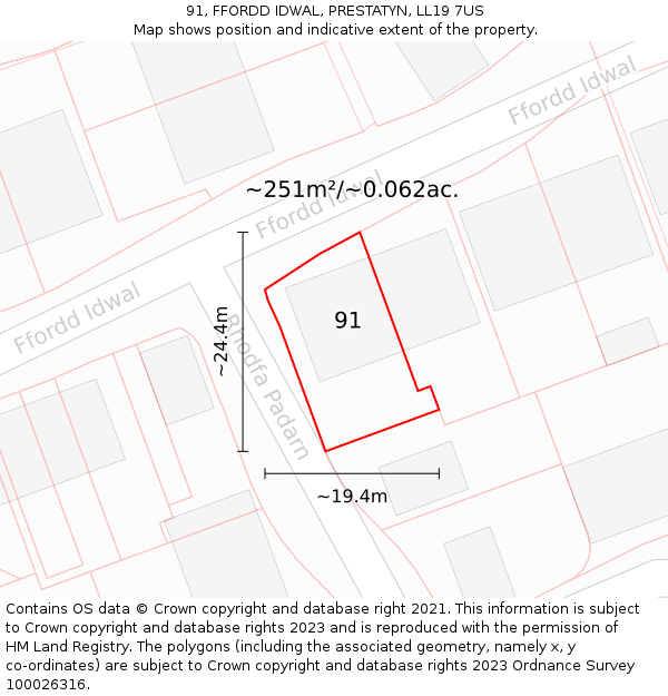 91, FFORDD IDWAL, PRESTATYN, LL19 7US: Plot and title map