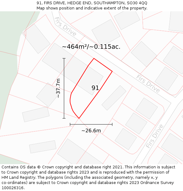 91, FIRS DRIVE, HEDGE END, SOUTHAMPTON, SO30 4QQ: Plot and title map