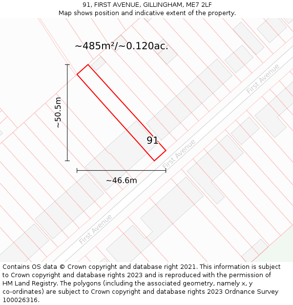 91, FIRST AVENUE, GILLINGHAM, ME7 2LF: Plot and title map