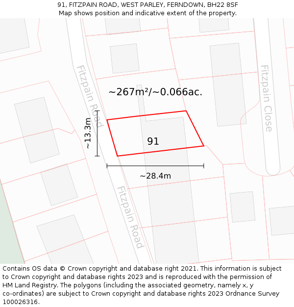 91, FITZPAIN ROAD, WEST PARLEY, FERNDOWN, BH22 8SF: Plot and title map