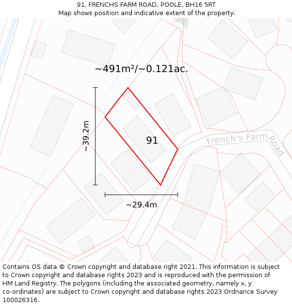 91, FRENCHS FARM ROAD, POOLE, BH16 5RT: Plot and title map