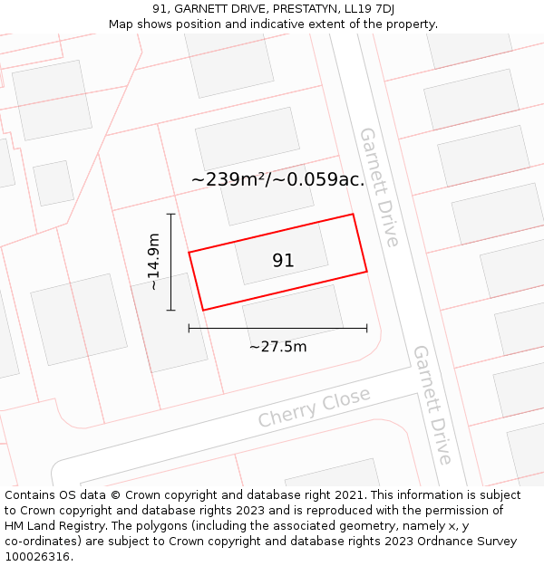 91, GARNETT DRIVE, PRESTATYN, LL19 7DJ: Plot and title map