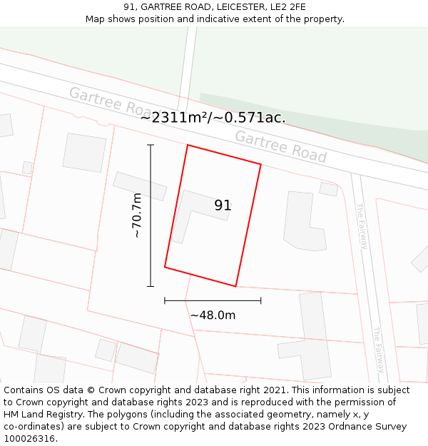 91, GARTREE ROAD, LEICESTER, LE2 2FE: Plot and title map