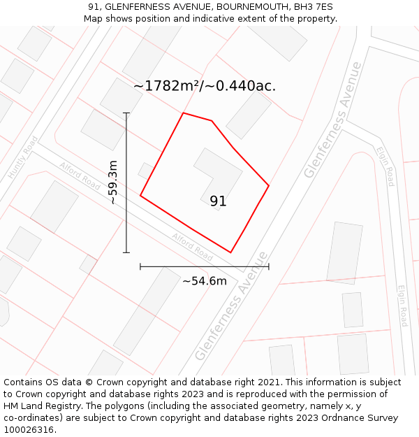 91, GLENFERNESS AVENUE, BOURNEMOUTH, BH3 7ES: Plot and title map