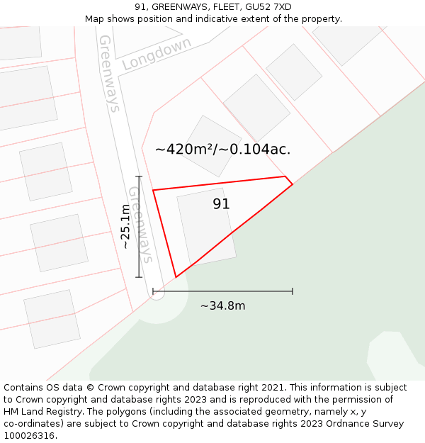 91, GREENWAYS, FLEET, GU52 7XD: Plot and title map