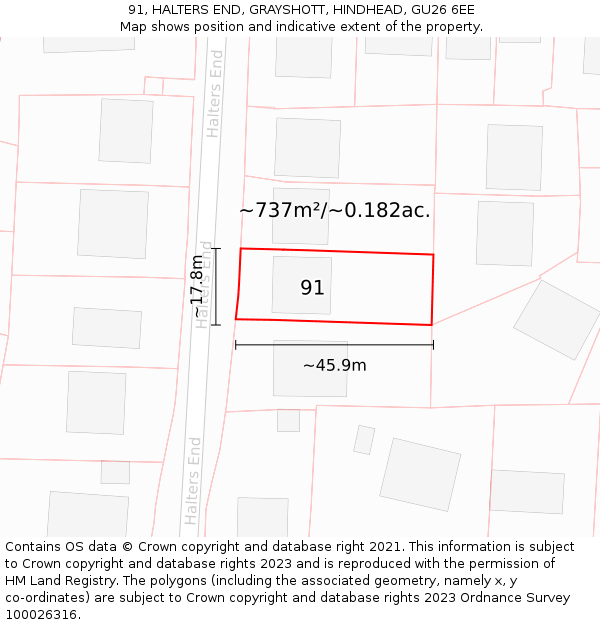 91, HALTERS END, GRAYSHOTT, HINDHEAD, GU26 6EE: Plot and title map
