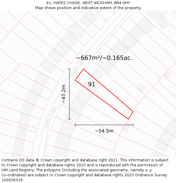 91, HAYES CHASE, WEST WICKHAM, BR4 0HY: Plot and title map