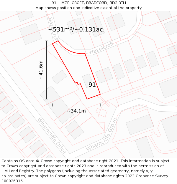 91, HAZELCROFT, BRADFORD, BD2 3TH: Plot and title map