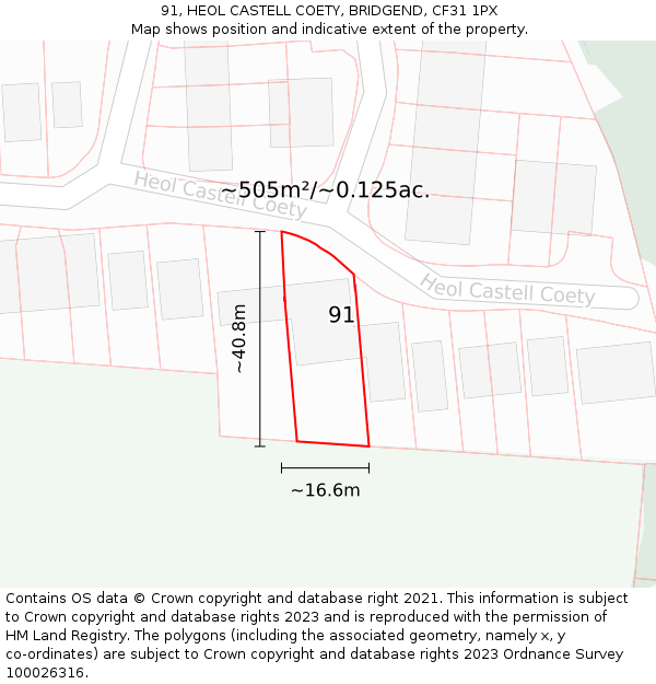 91, HEOL CASTELL COETY, BRIDGEND, CF31 1PX: Plot and title map