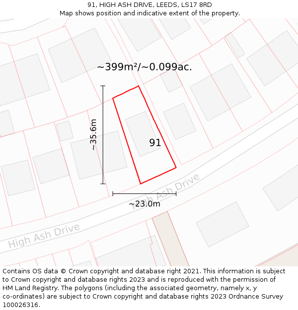 91, HIGH ASH DRIVE, LEEDS, LS17 8RD: Plot and title map