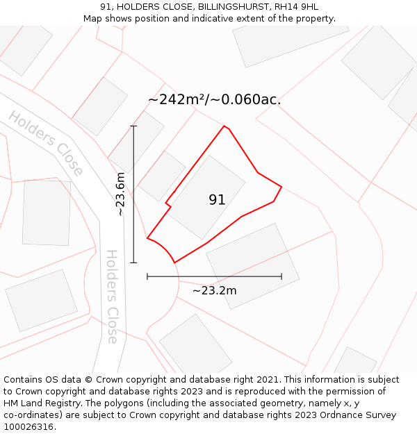 91, HOLDERS CLOSE, BILLINGSHURST, RH14 9HL: Plot and title map