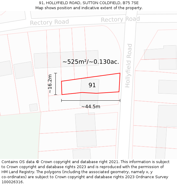 91, HOLLYFIELD ROAD, SUTTON COLDFIELD, B75 7SE: Plot and title map