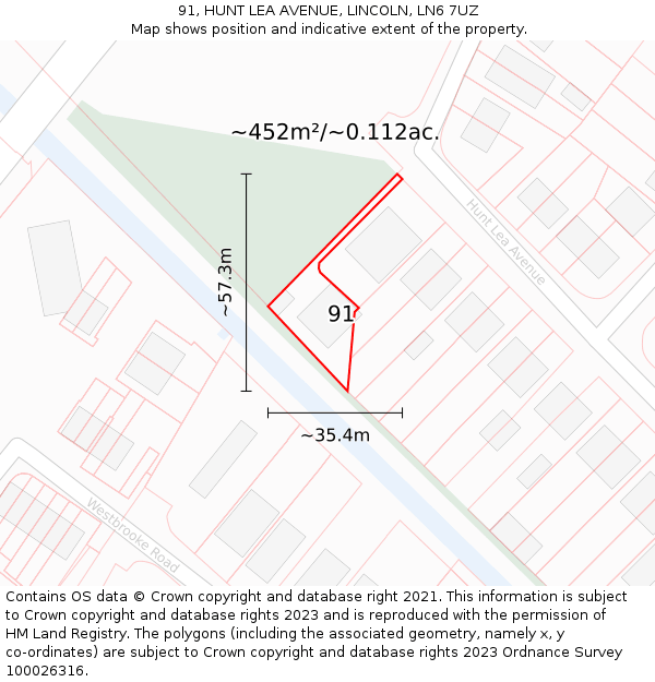 91, HUNT LEA AVENUE, LINCOLN, LN6 7UZ: Plot and title map