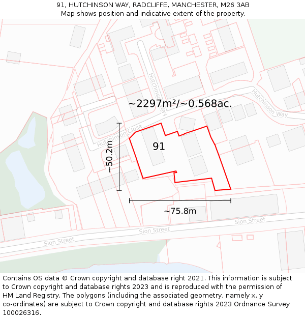 91, HUTCHINSON WAY, RADCLIFFE, MANCHESTER, M26 3AB: Plot and title map