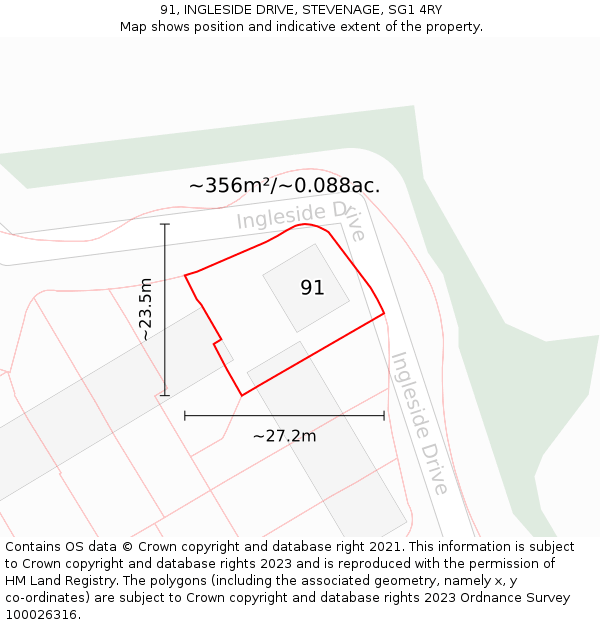 91, INGLESIDE DRIVE, STEVENAGE, SG1 4RY: Plot and title map