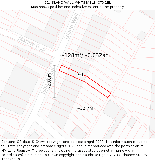 91, ISLAND WALL, WHITSTABLE, CT5 1EL: Plot and title map