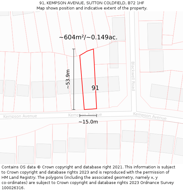 91, KEMPSON AVENUE, SUTTON COLDFIELD, B72 1HF: Plot and title map