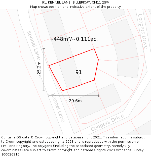 91, KENNEL LANE, BILLERICAY, CM11 2SW: Plot and title map