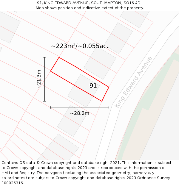 91, KING EDWARD AVENUE, SOUTHAMPTON, SO16 4DL: Plot and title map