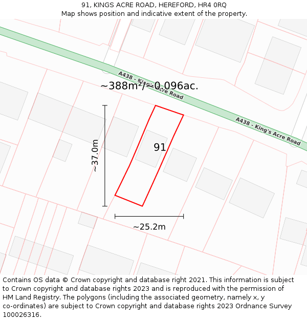91, KINGS ACRE ROAD, HEREFORD, HR4 0RQ: Plot and title map