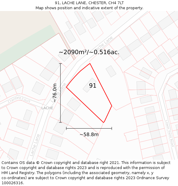 91, LACHE LANE, CHESTER, CH4 7LT: Plot and title map