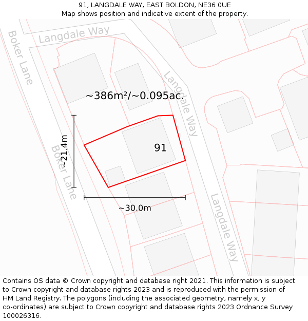 91, LANGDALE WAY, EAST BOLDON, NE36 0UE: Plot and title map
