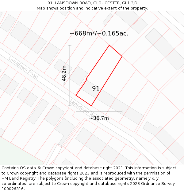 91, LANSDOWN ROAD, GLOUCESTER, GL1 3JD: Plot and title map
