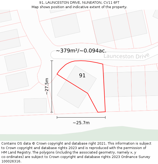 91, LAUNCESTON DRIVE, NUNEATON, CV11 6FT: Plot and title map