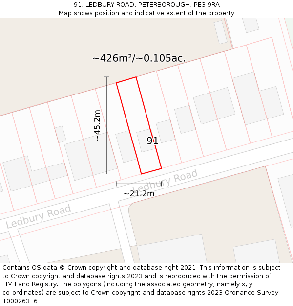 91, LEDBURY ROAD, PETERBOROUGH, PE3 9RA: Plot and title map