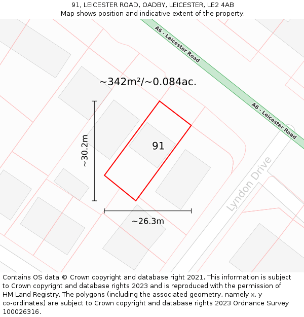 91, LEICESTER ROAD, OADBY, LEICESTER, LE2 4AB: Plot and title map