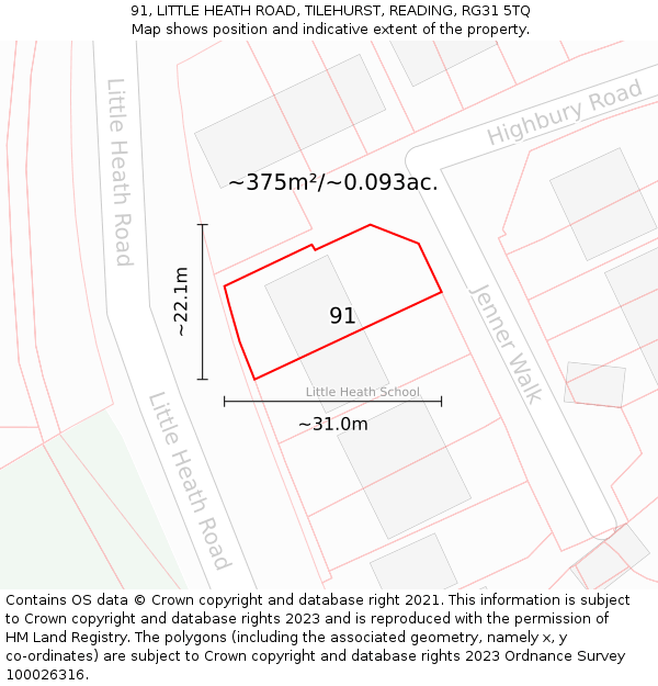 91, LITTLE HEATH ROAD, TILEHURST, READING, RG31 5TQ: Plot and title map