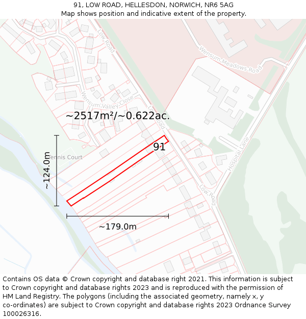 91, LOW ROAD, HELLESDON, NORWICH, NR6 5AG: Plot and title map