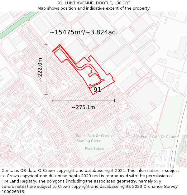 91, LUNT AVENUE, BOOTLE, L30 1RT: Plot and title map