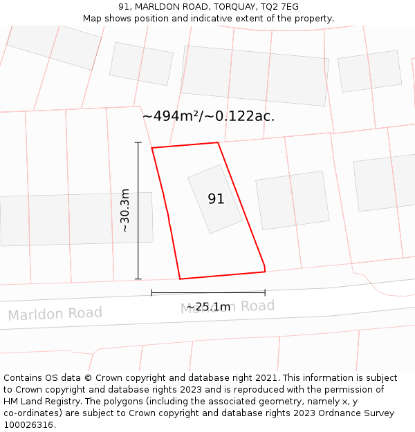 91, MARLDON ROAD, TORQUAY, TQ2 7EG: Plot and title map