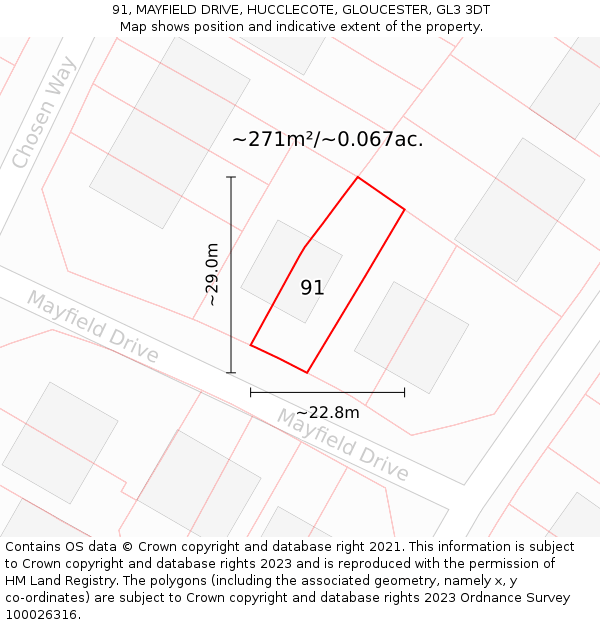 91, MAYFIELD DRIVE, HUCCLECOTE, GLOUCESTER, GL3 3DT: Plot and title map