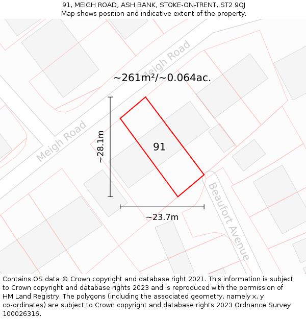 91, MEIGH ROAD, ASH BANK, STOKE-ON-TRENT, ST2 9QJ: Plot and title map