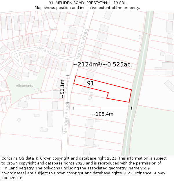 91, MELIDEN ROAD, PRESTATYN, LL19 8RL: Plot and title map