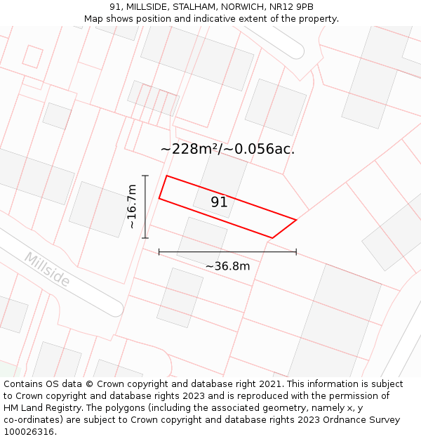 91, MILLSIDE, STALHAM, NORWICH, NR12 9PB: Plot and title map