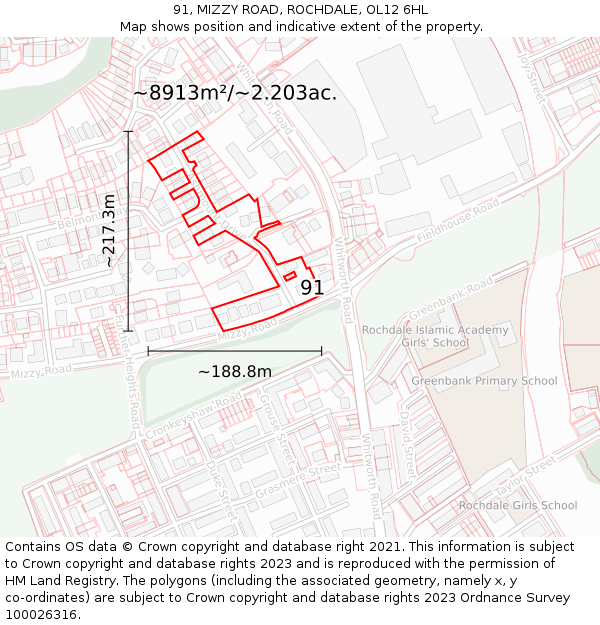 91, MIZZY ROAD, ROCHDALE, OL12 6HL: Plot and title map