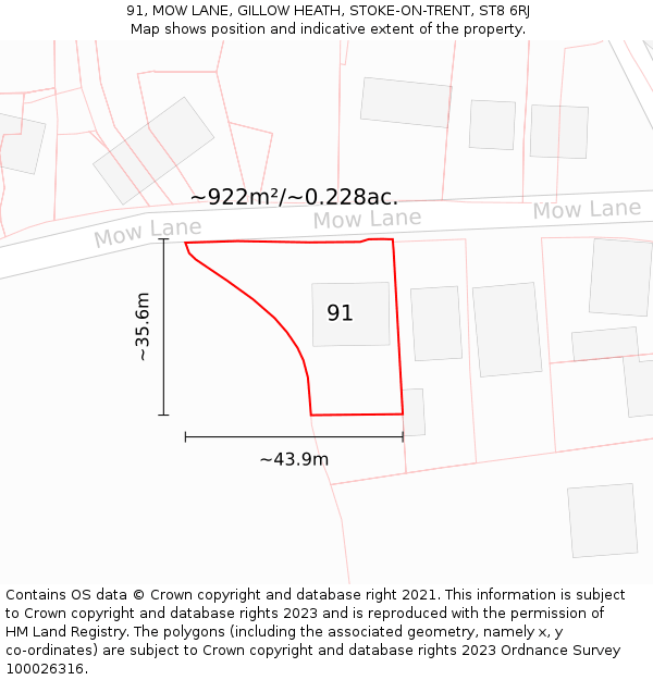 91, MOW LANE, GILLOW HEATH, STOKE-ON-TRENT, ST8 6RJ: Plot and title map