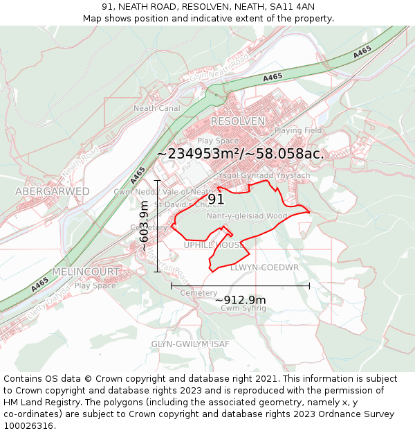 91, NEATH ROAD, RESOLVEN, NEATH, SA11 4AN: Plot and title map