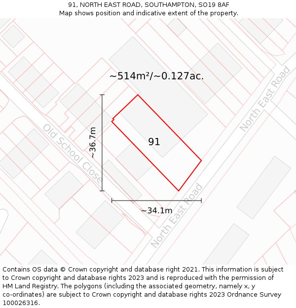 91, NORTH EAST ROAD, SOUTHAMPTON, SO19 8AF: Plot and title map