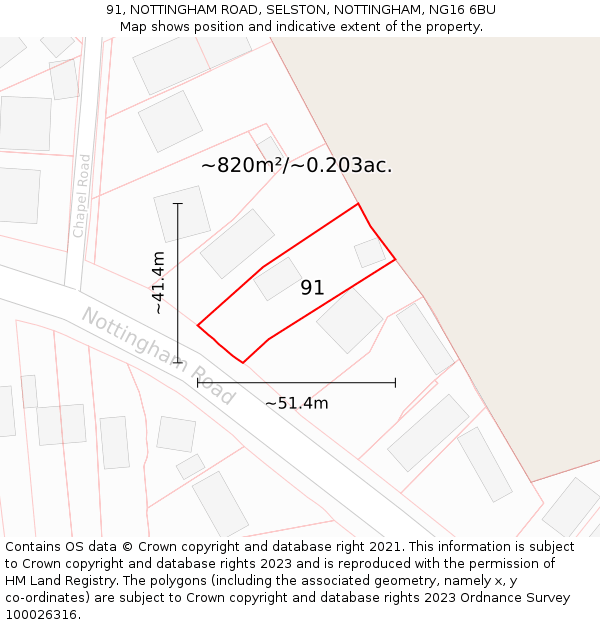 91, NOTTINGHAM ROAD, SELSTON, NOTTINGHAM, NG16 6BU: Plot and title map