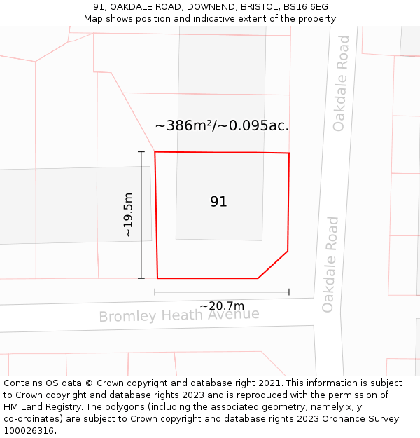 91, OAKDALE ROAD, DOWNEND, BRISTOL, BS16 6EG: Plot and title map