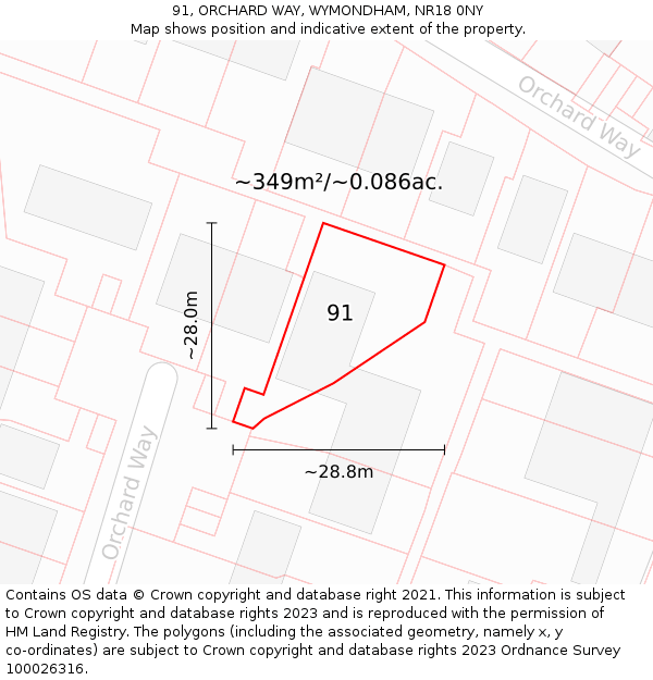 91, ORCHARD WAY, WYMONDHAM, NR18 0NY: Plot and title map