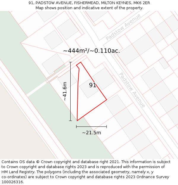 91, PADSTOW AVENUE, FISHERMEAD, MILTON KEYNES, MK6 2ER: Plot and title map