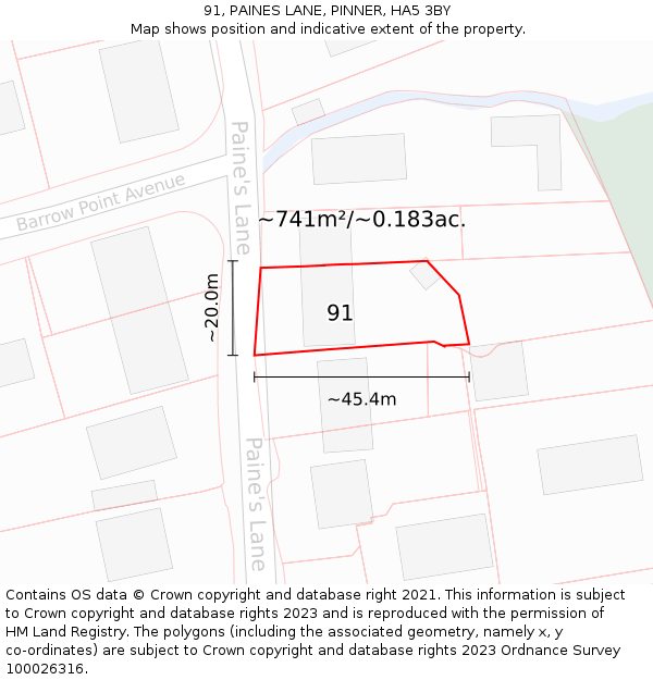 91, PAINES LANE, PINNER, HA5 3BY: Plot and title map