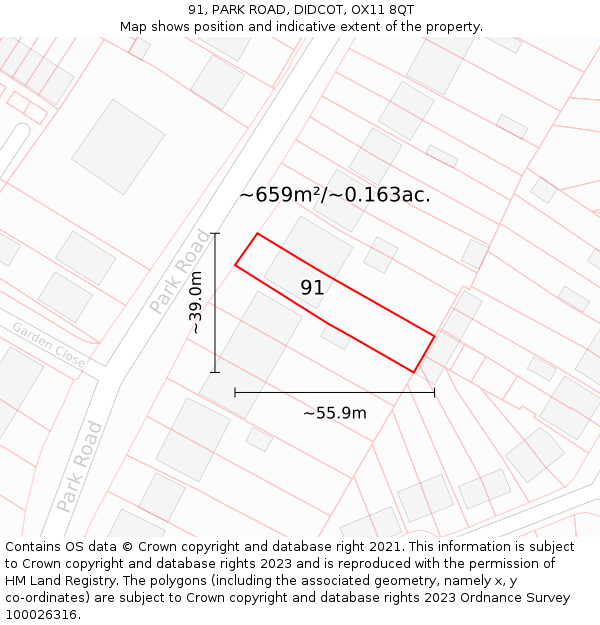 91, PARK ROAD, DIDCOT, OX11 8QT: Plot and title map